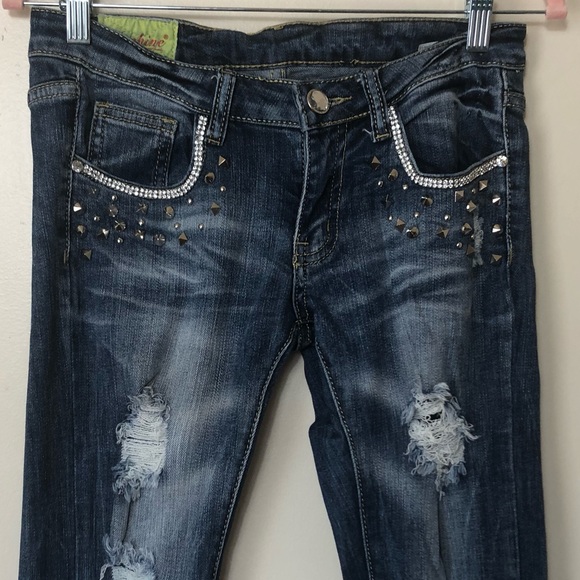 Machine Pour Neuf Mode Brand Studded Jeans Size 5 - Picture 3 of 9